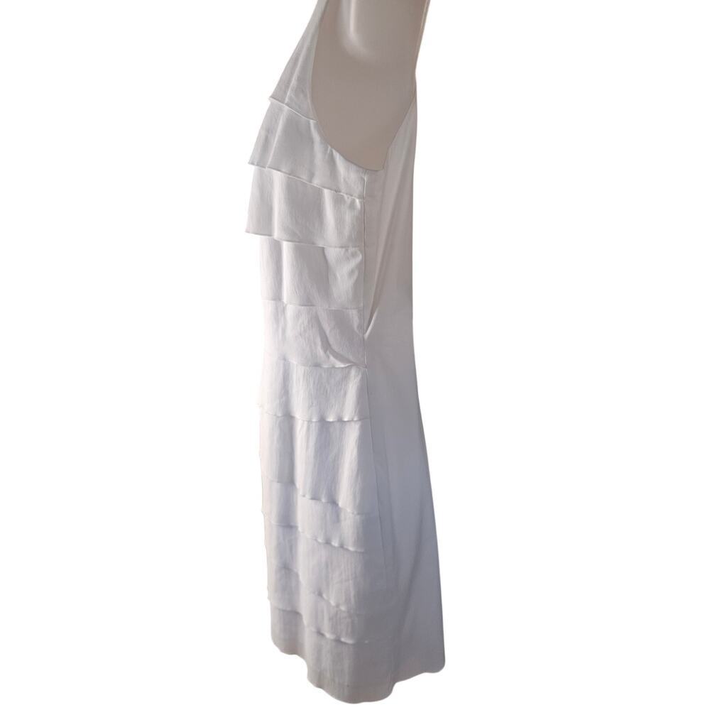 Nicole Miller White Sheath Dress Tiered Ruffles Scoop Neckline Zip Up Sz 8 - Picture 6 of 9